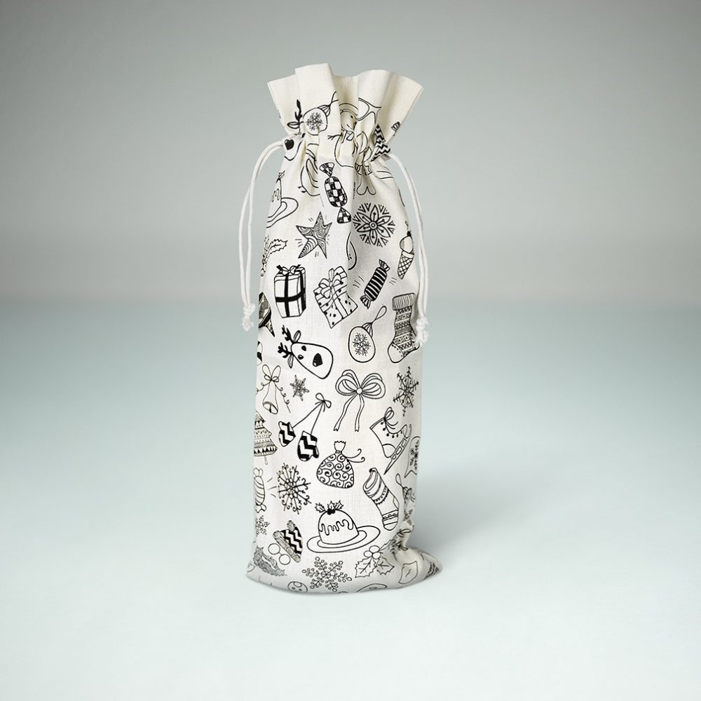 50 Stück Ökologisch Baumwolle Weinflaschenbeutel für Weihnachten mit Doodle Motiv